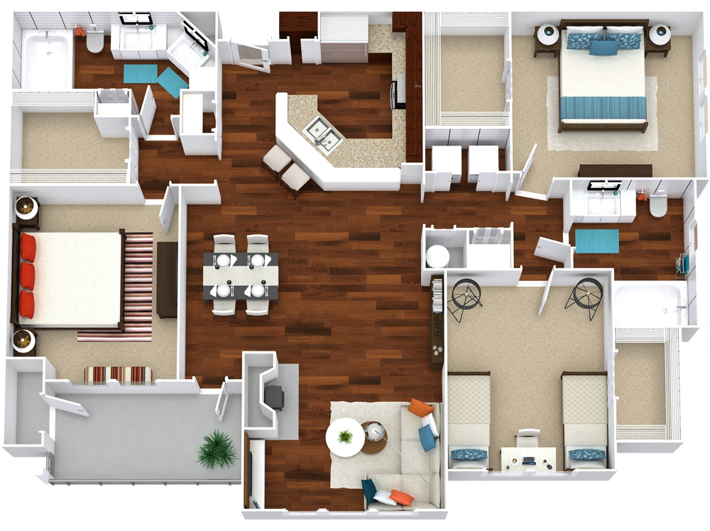 Floor plan for 3 beds, 2 baths, 1530 sqft